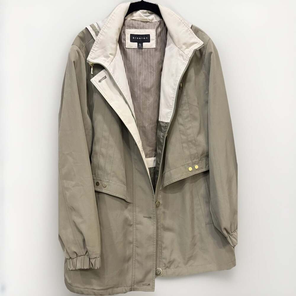 VNTG90’s Braetan Women’sKhaki Hooded Anorak Retro Utility Raincoat XLCHEST52/L35